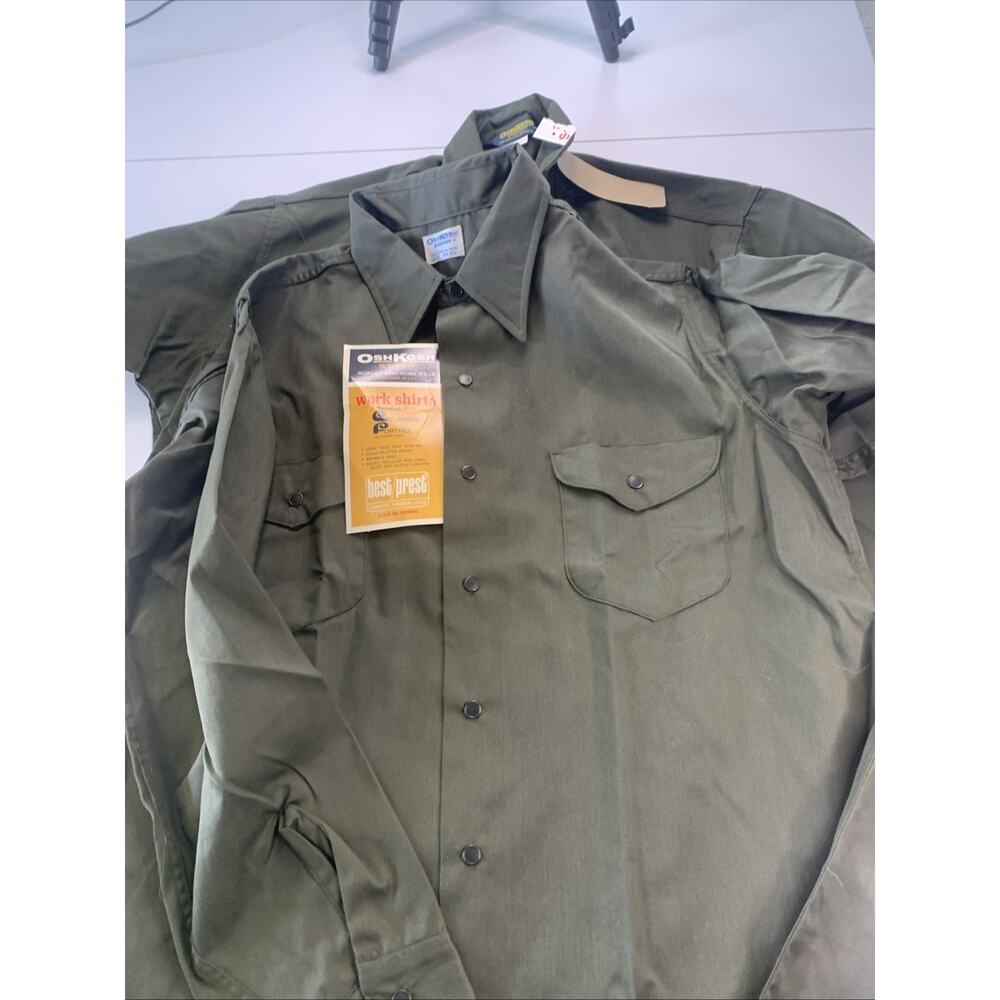 OSH Kosh B Gosh Button Up Green Work Shirts Green Size 16 1/2 Mens Lot Of 2